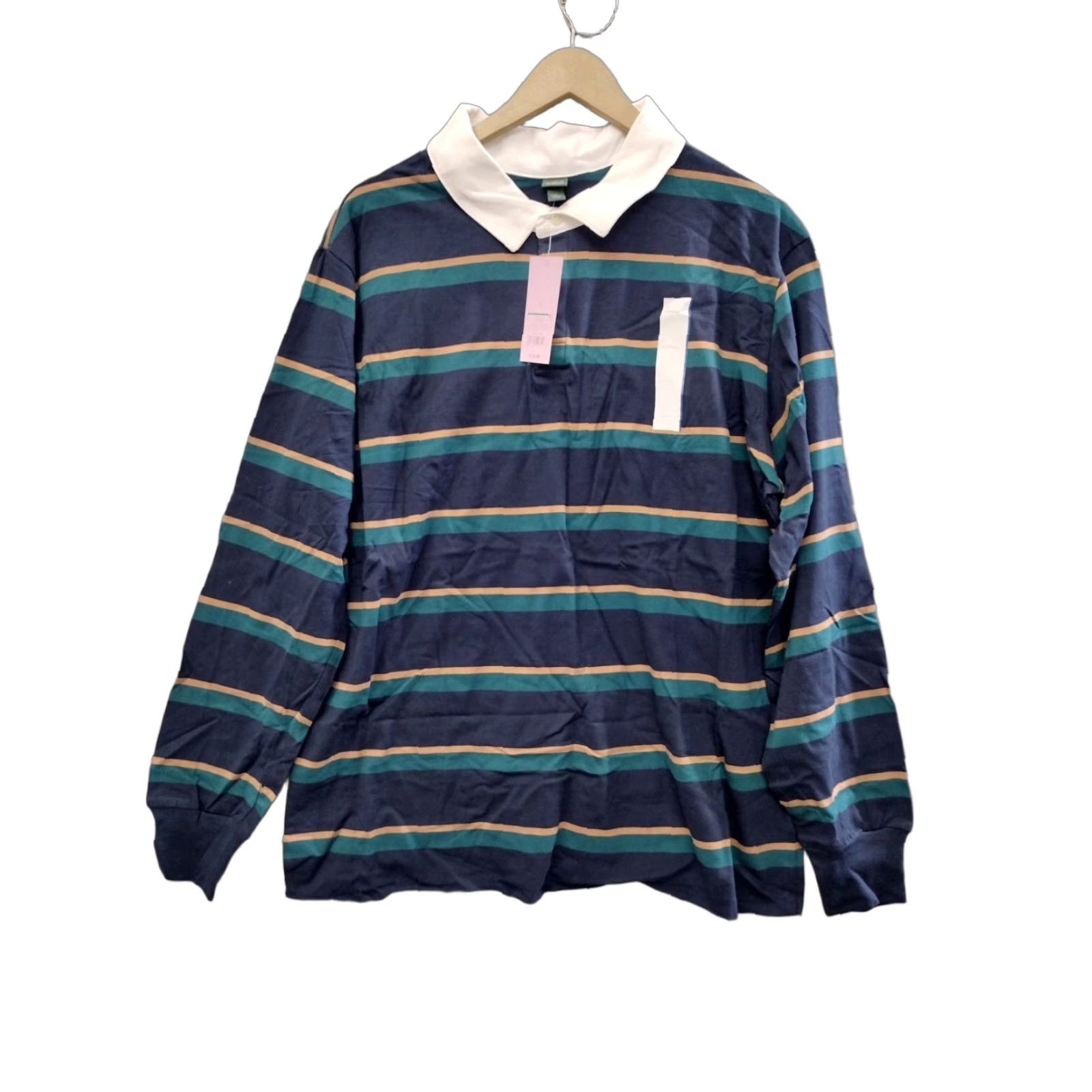 Vintage Wild Fable Polo Tee Shirt Navy Blue Teal Tan Stripes Long Sleeve Size L Women Polo Shirt Striped Preppy Size L / US 10 / IT 46 - 1 Thumbnail