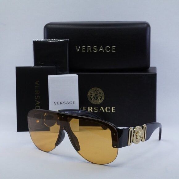 Versace Versace VE4391 GB1/7 Sunglasses Black Shield Frame, Orange Size ONE SIZE - 11 Thumbnail