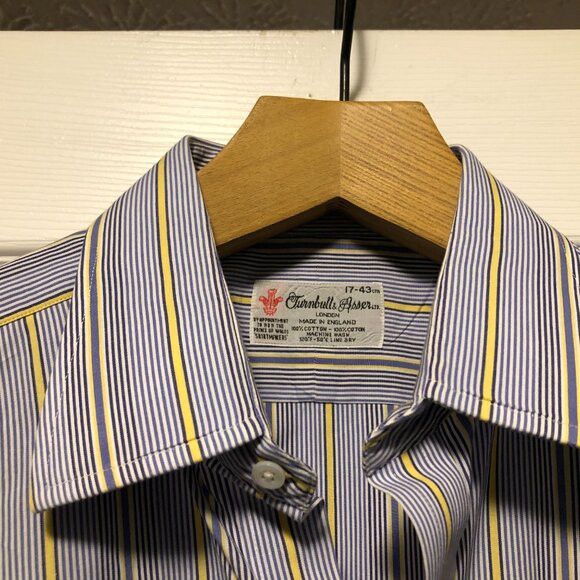 Turnbull & Asser TURNBULL & Asser men's blue 100%cotton dress shirt size: 17 Size US XL / EU 56 / 4 - 7 Thumbnail