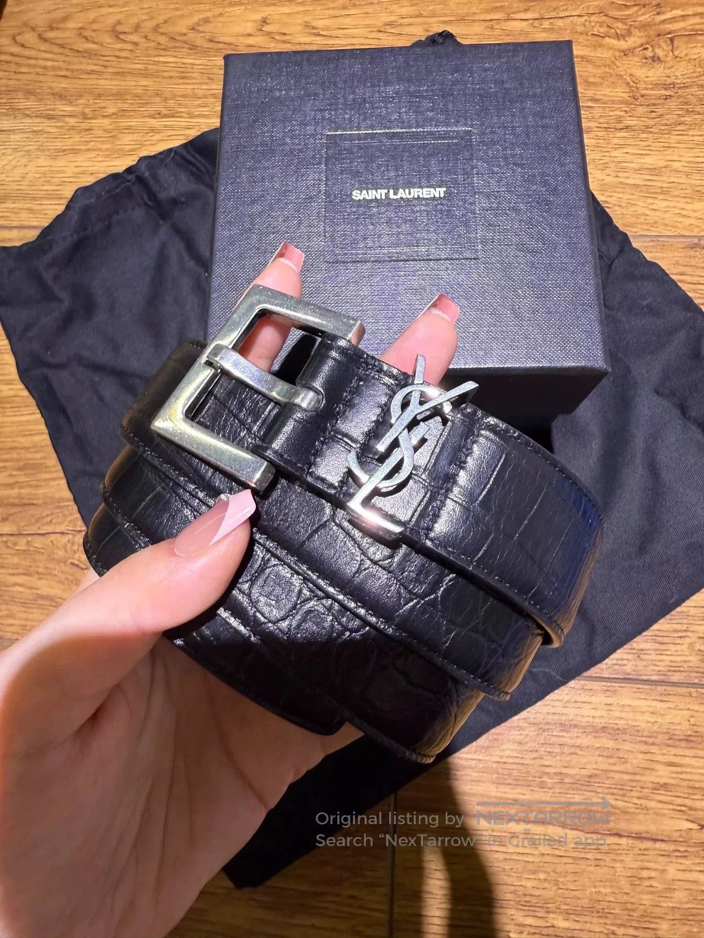 Yves Saint Laurent YSL Men's Crocodile Pattern Belt. Size ONE SIZE - 3 Thumbnail