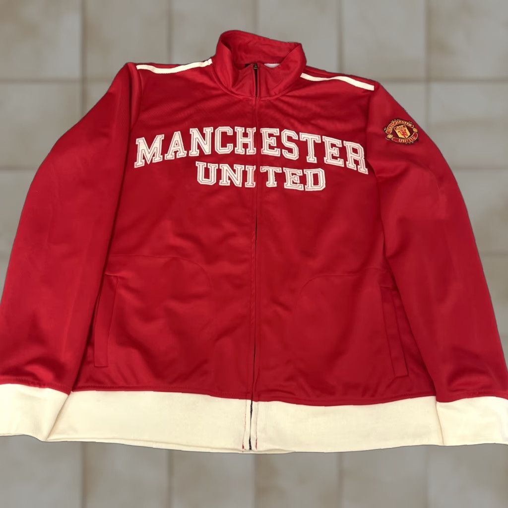 Vintage 90s Manchester United Soccer Track Jacket Red & White Zip Up Stitched