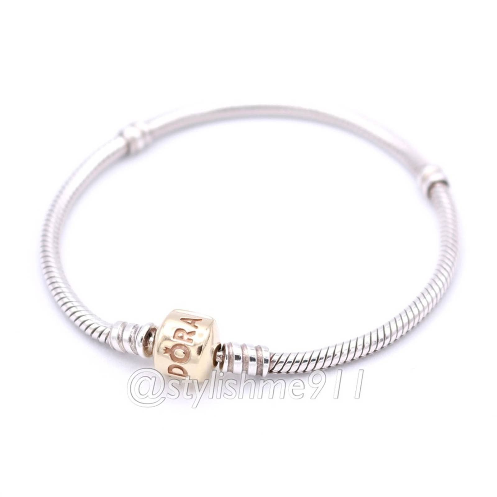 image of Authentic Pandora Sterling Bracelet With 14K Gold Clasp, Women's