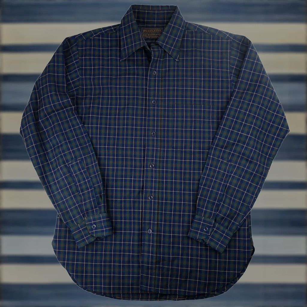 Pendleton VINTAGE Pendleton Dress Shirt Men M Wool Blue Sir True Vintage Wool Dress Shirt Men M Blue Sir Pendleton 8/10 21"x30" Size 40R - 1 Thumbnail