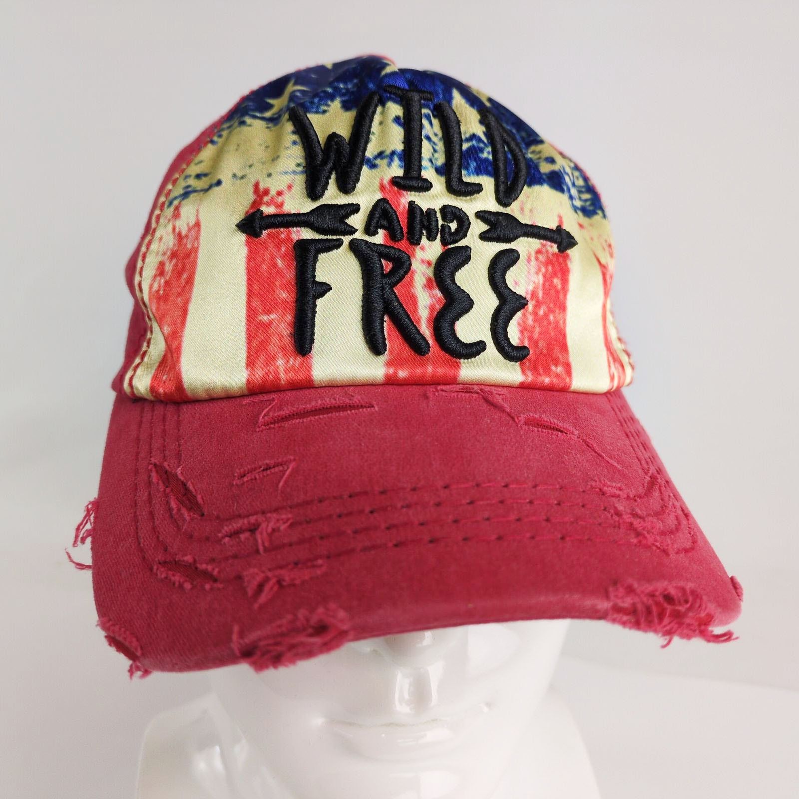 Other Wild And Free American Flag Distressed Red Baseball Cap Size ONE SIZE - 2 Thumbnail