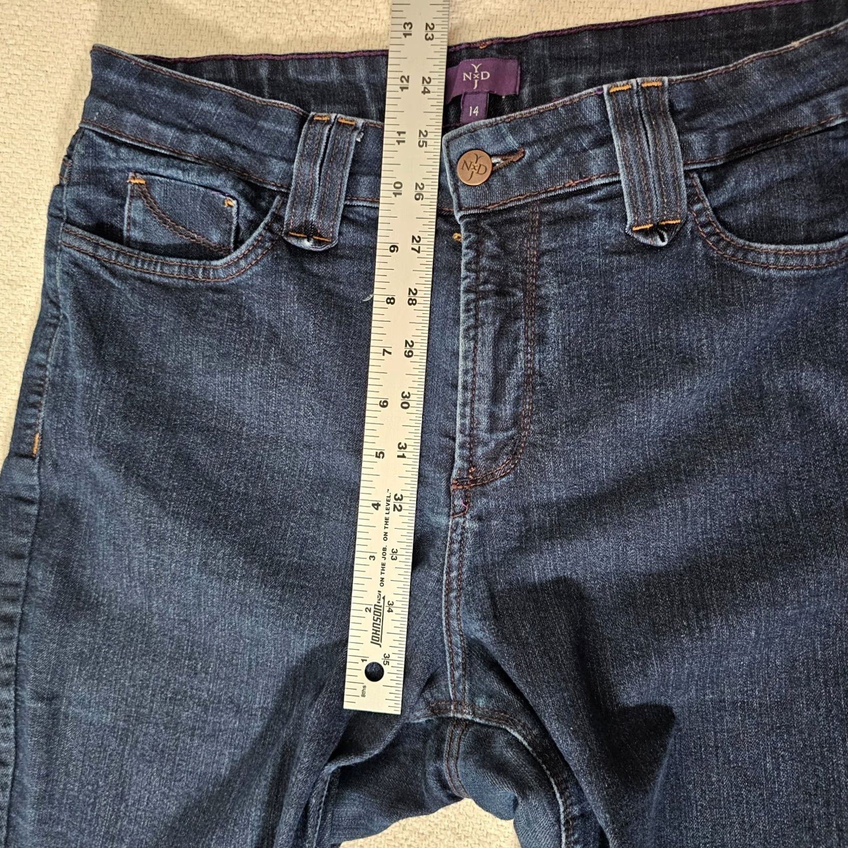 NYDJ VINTAGE NYDJ Marilyn Straight Jeans Womens 14 Blue Denim 31 Lift Tuck Stretch Slimming 5-Pocket Mono 31in Inseam Size 36" / US 14 / IT 50 - 6 Thumbnail