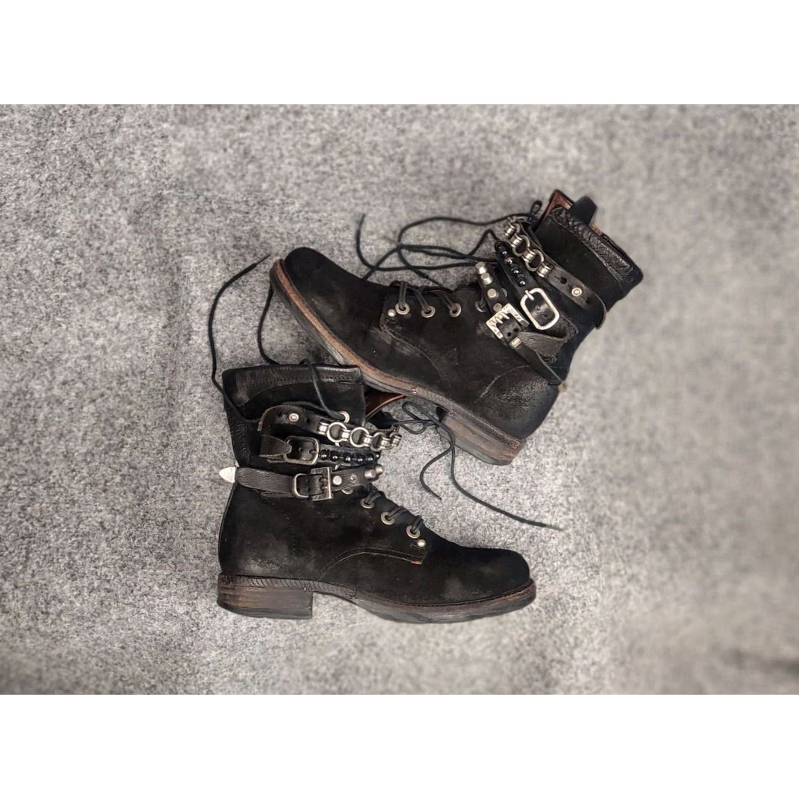 A.S.98 A.S.98 Vintage Black Suede Combat Boots Mid Calf Leather Outsole Zip 36 Womens Grunge Vintage Boots Size US 6 / IT 36 - 2 Thumbnail