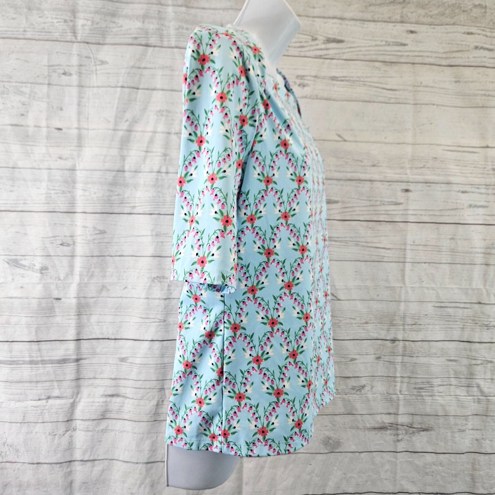 Ann Taylor VINTAGE Ann Taylor Womens Top Floral Blue Pink Half Sleeves Medium Pink Floral Shirt Womens M Blue Size M / US 6-8 / IT 42-44 - 3 Thumbnail