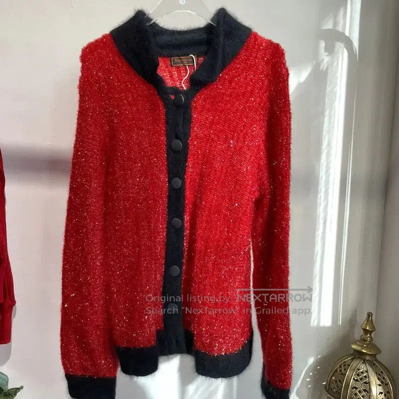 Yves Saint Laurent YSL Red Women's Cardigan with Black Accents . Size L / US 10 / IT 46 - 1 Thumbnail