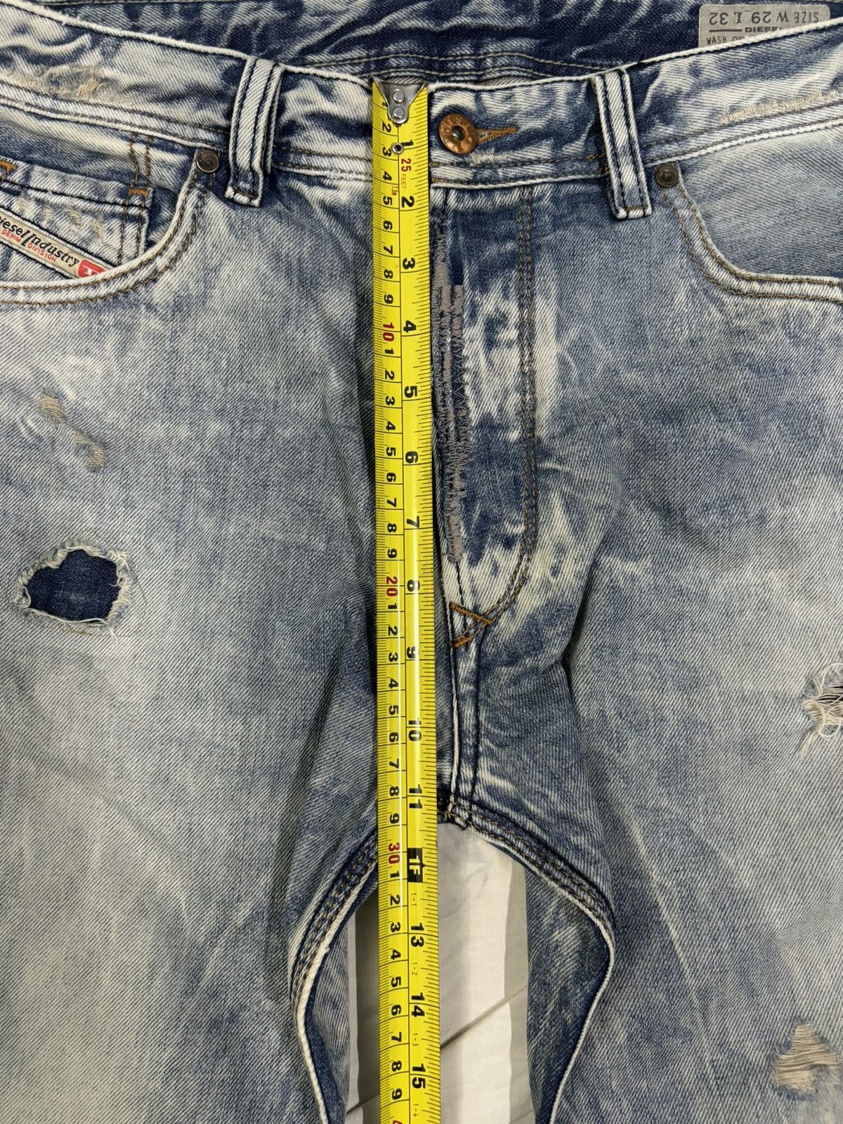 Diesel Diesel Industry Acid Wash Patched Distressed Curved Jeans Size US 31 - 20 Thumbnail