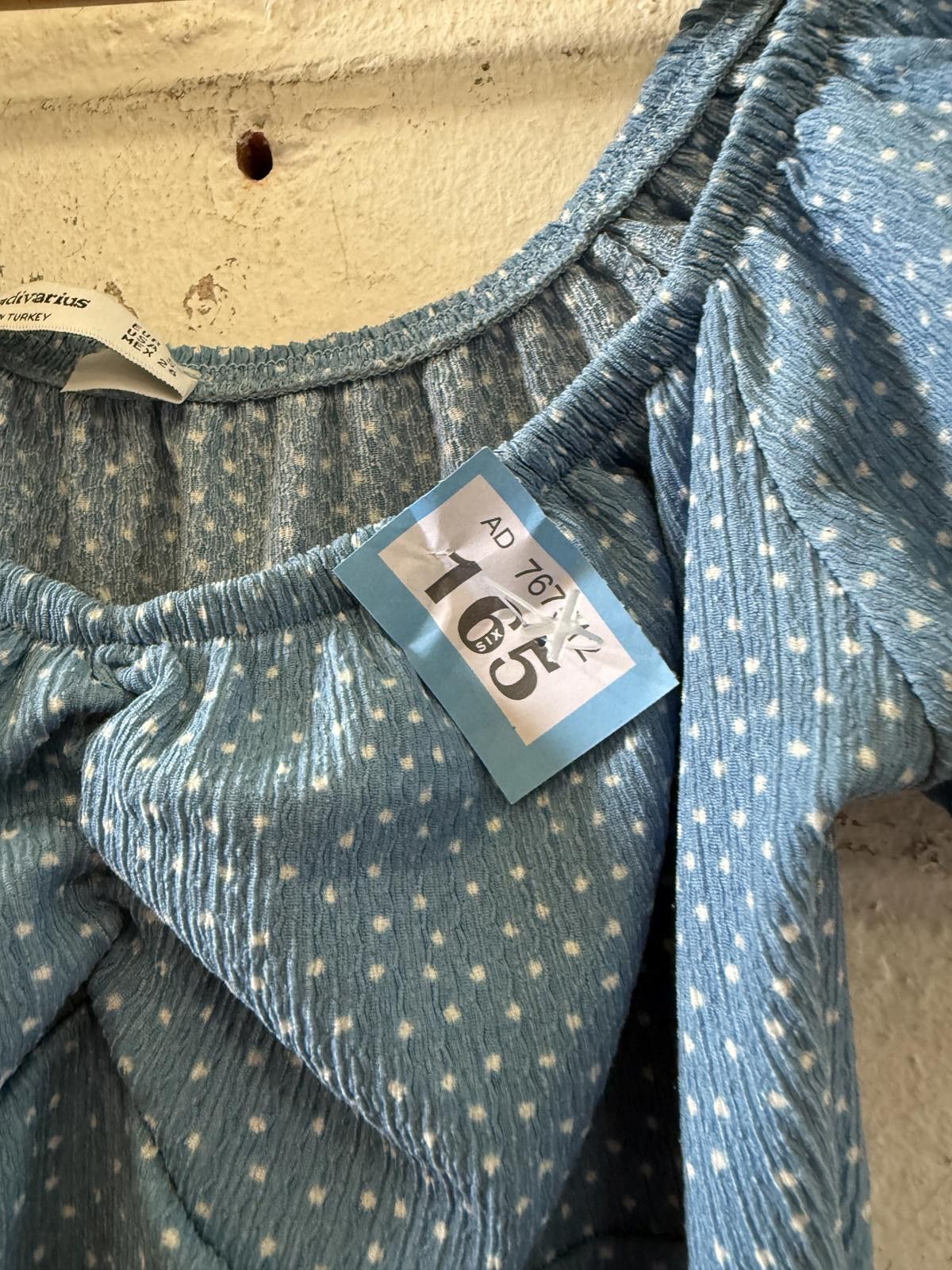 Designer Blue Polka Dot Midi Dress with Puff Sleeves Size ONE SIZE - 2 Thumbnail