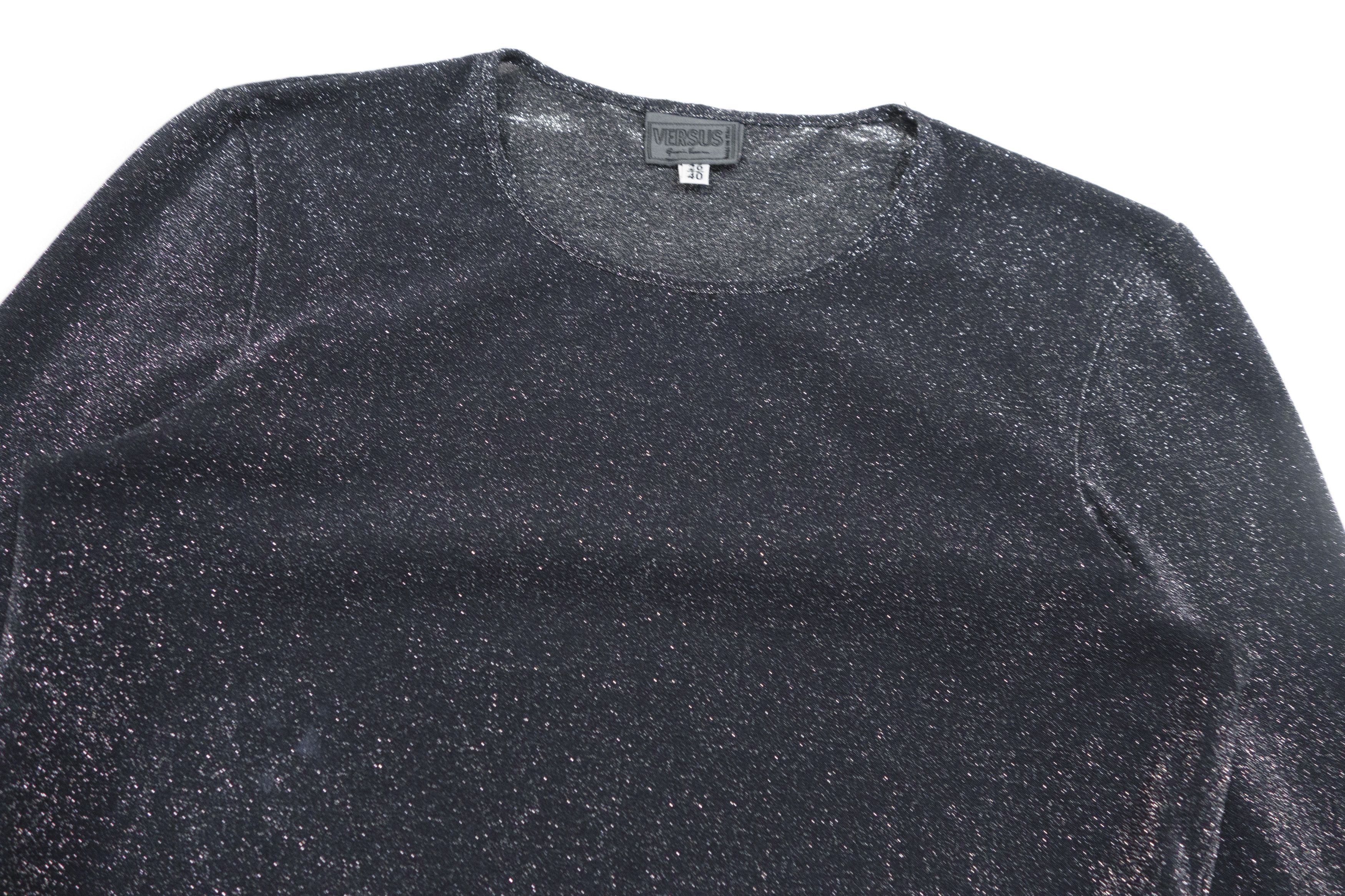 Versus Versace 90s Silver Metallic Glitter Lurex Long Sleeve Shirt Size S / US 4 / IT 40 - 3 Thumbnail