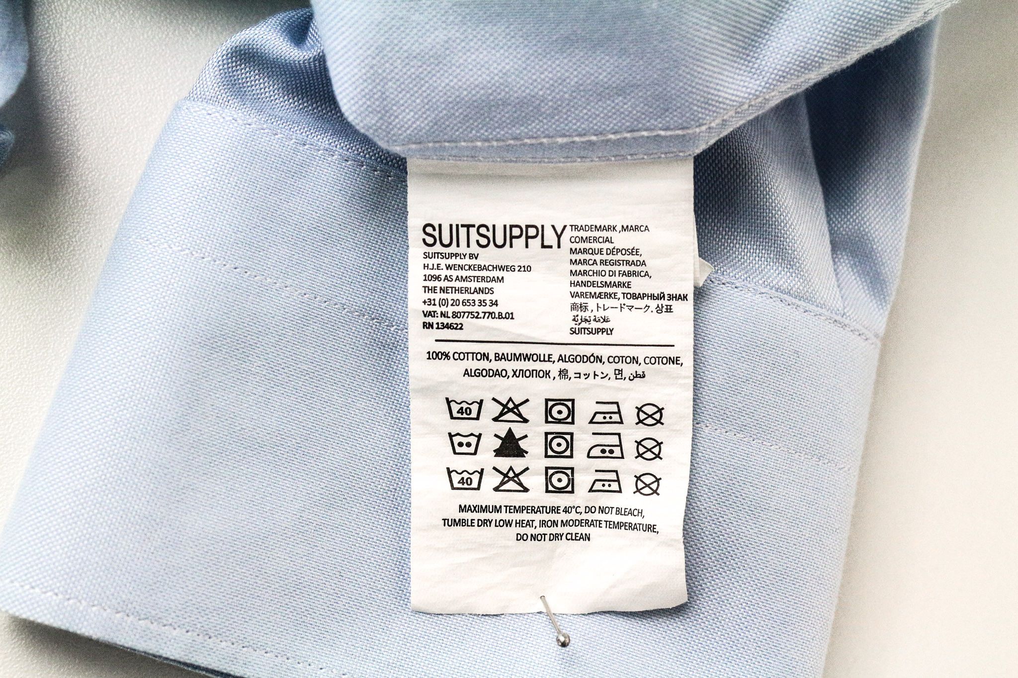 Suitsupply 45L/17 3/4L Slim Blue Cotton Long Sleeve Shirt 74692 Size US L / EU 52-54 / 3 - 6 Thumbnail