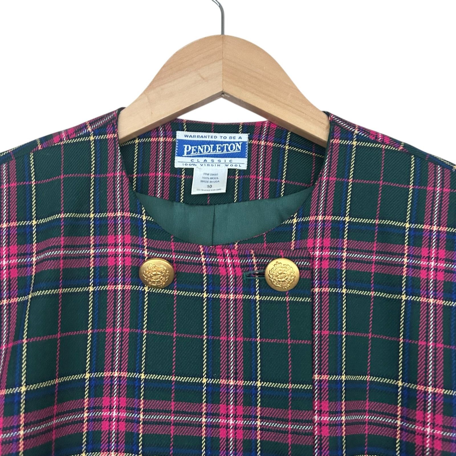 Pendleton Vintage 90s Pendleton 100% Wool Pink Green Plaid Suit Set 10 Size 32" / US 10 / IT 46 - 4 Thumbnail