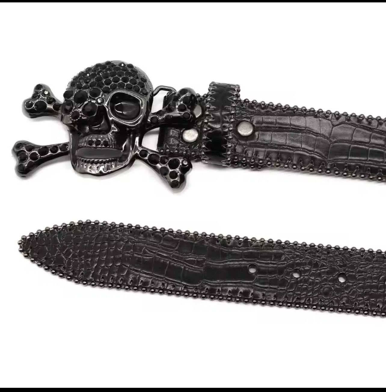 Leather Skull Rhinestones Belt Size ONE SIZE - 4 Thumbnail