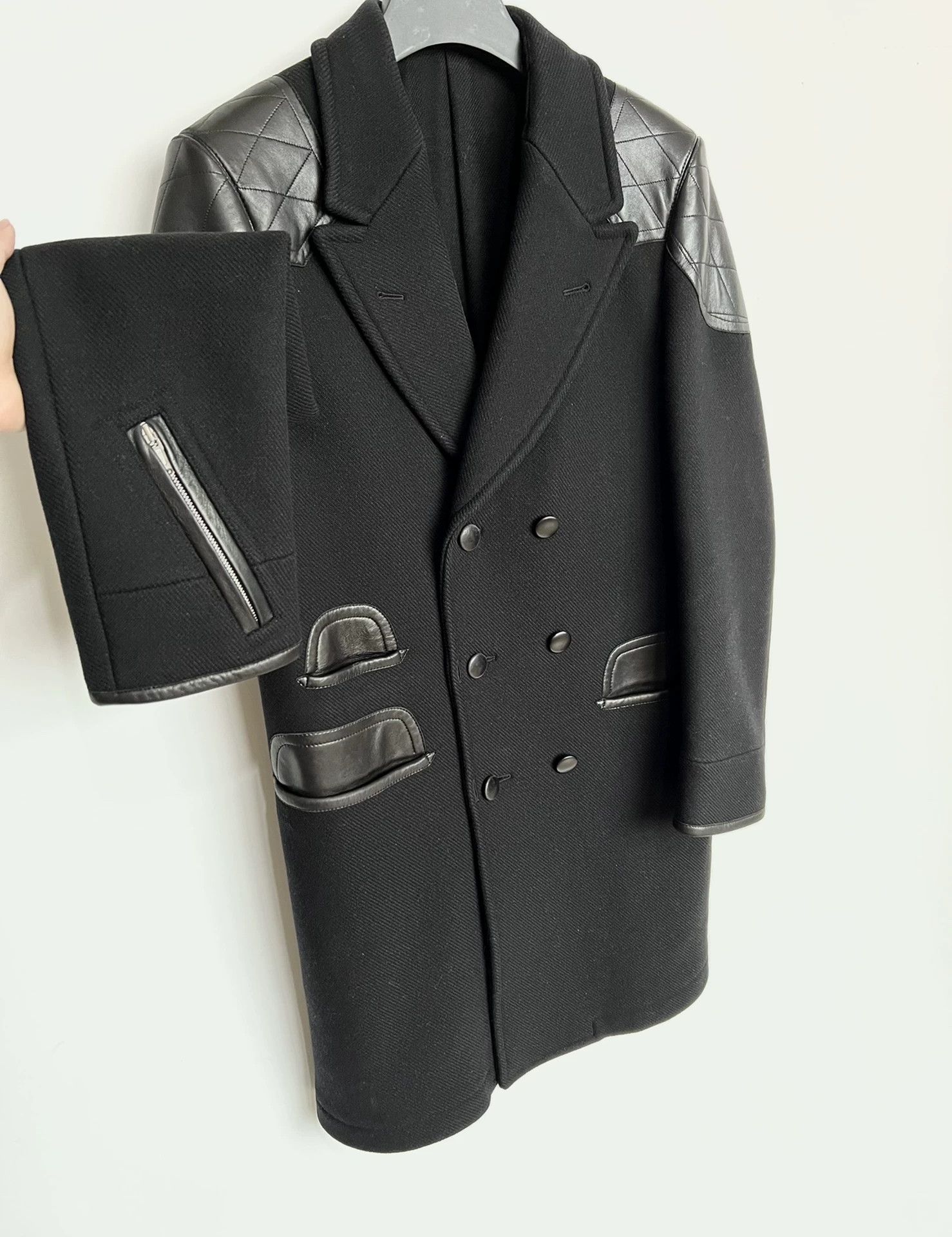 Saint Laurent Paris Saint Laurent SLP Wool Leather Trim Double-Breasted Coat 46 Size US S / EU 44-46 / 1 - 4 Thumbnail