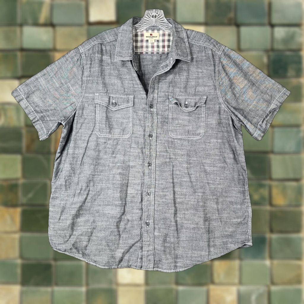Vintage Woolrich Shirt Mens XL Gray Short Sleeve Button-Up with Pockets Size US 36 / EU 52 - 1 Thumbnail