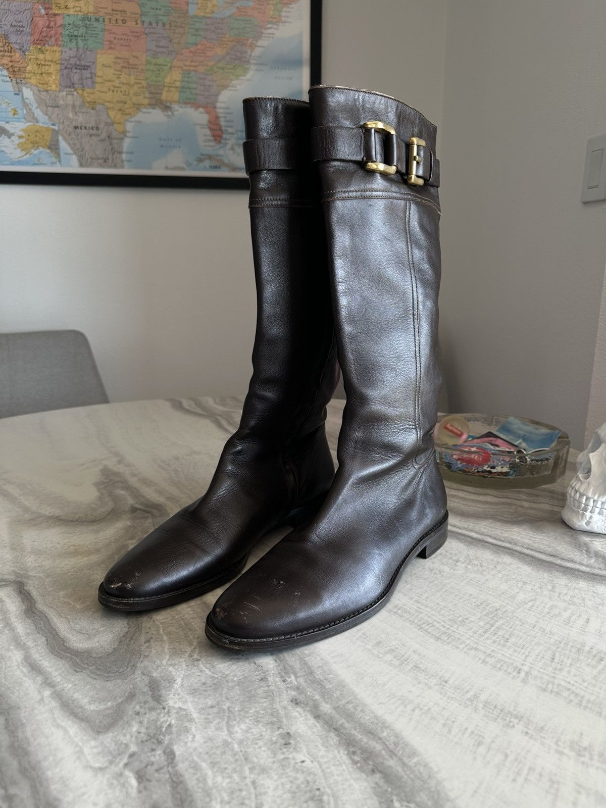 Burberry Burberry High Leather Buckle Riding Boots in Dark Brown Size US 11 / IT 41 - 3 Thumbnail