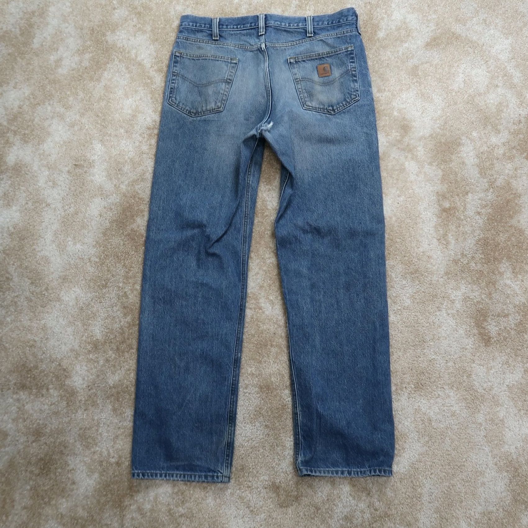 Carhartt VINTAGE Carhartt B460 Relaxed Straight Jeans Mens 36x34 Distressed Denim workwear Blue 80s 90s Grunge Rock Mens Size US 36 / EU 52 - 7 Thumbnail