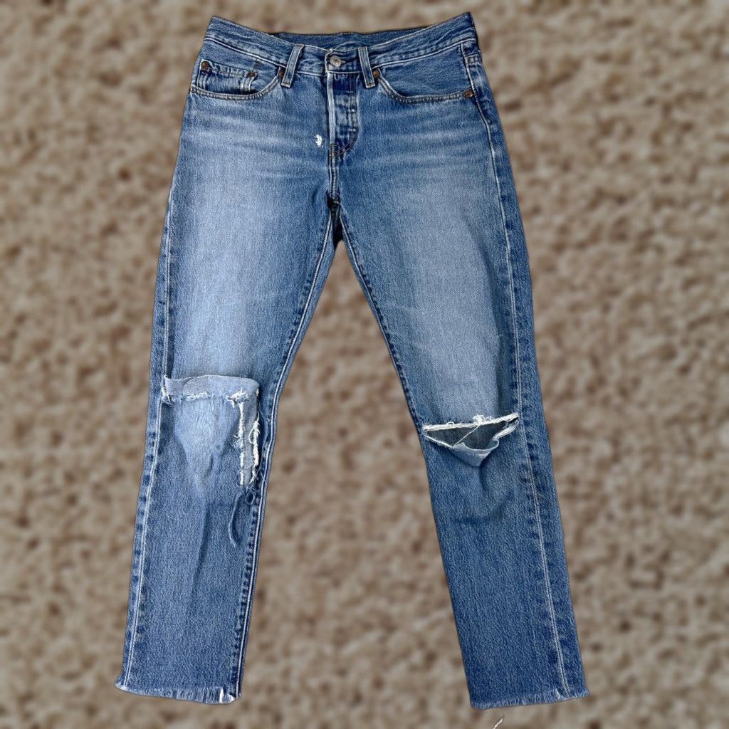 Levi's Levis Jeans Womens 26 Blue Denim 501 Tapered Premium Big E XX Button Fly Cotton Size 26" / US 2 / IT 38 - 1 Thumbnail