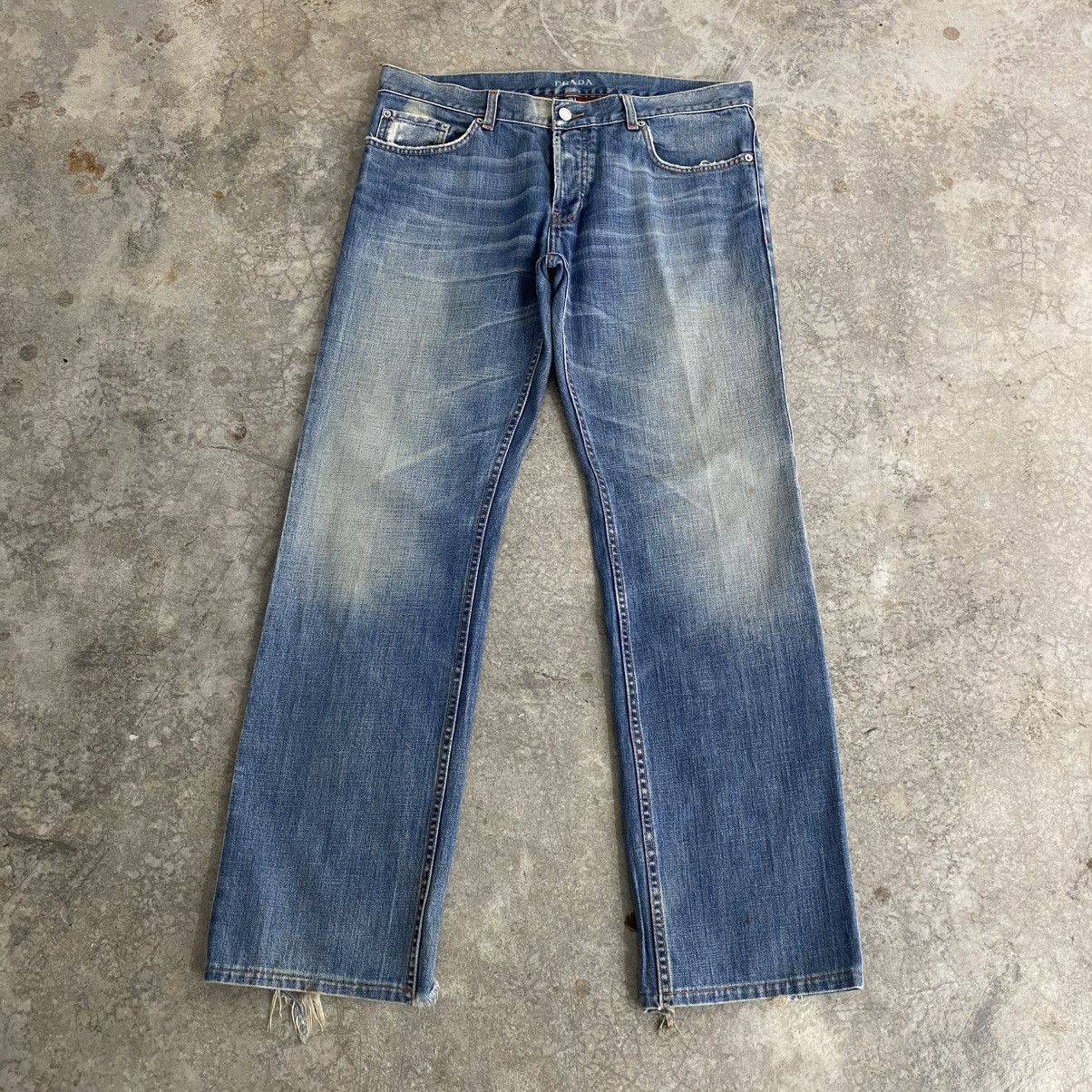Prada 2000’s Prada Washed Blue Heel Bite Jeans Size US 34 / EU 50 - 1 Thumbnail