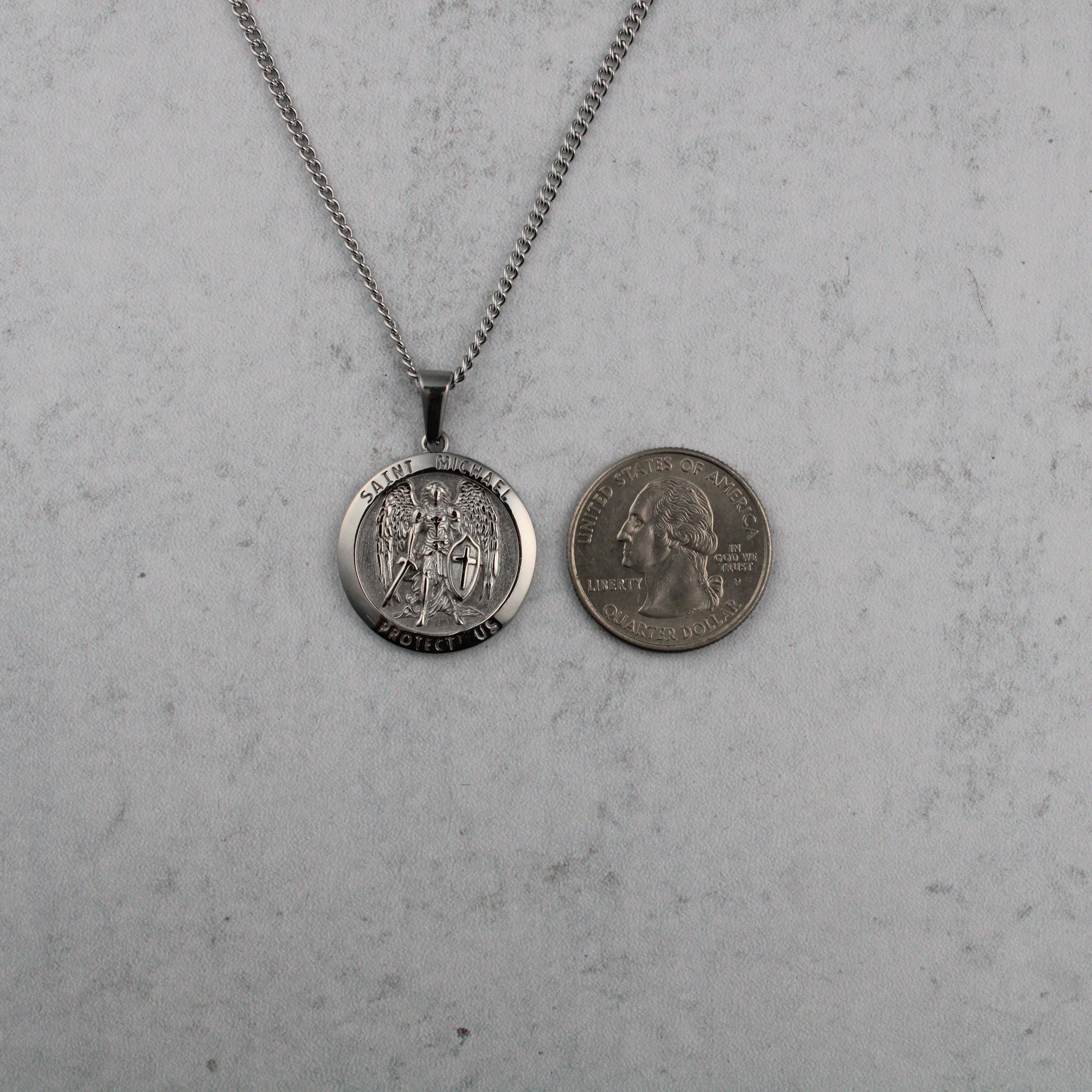 Jewelry Silver Archangel Saint Michael Pendant Chain Necklace Size ONE SIZE - 4 Thumbnail