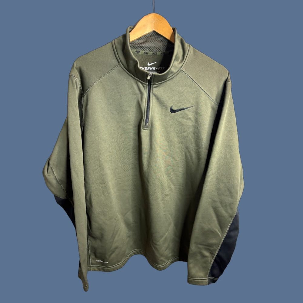 Nike Nike Sweatshirt Mens XL Green 1/4 Zip Fleece Lined Therma Fit Size US XL / EU 56 / 4 - 1 Thumbnail