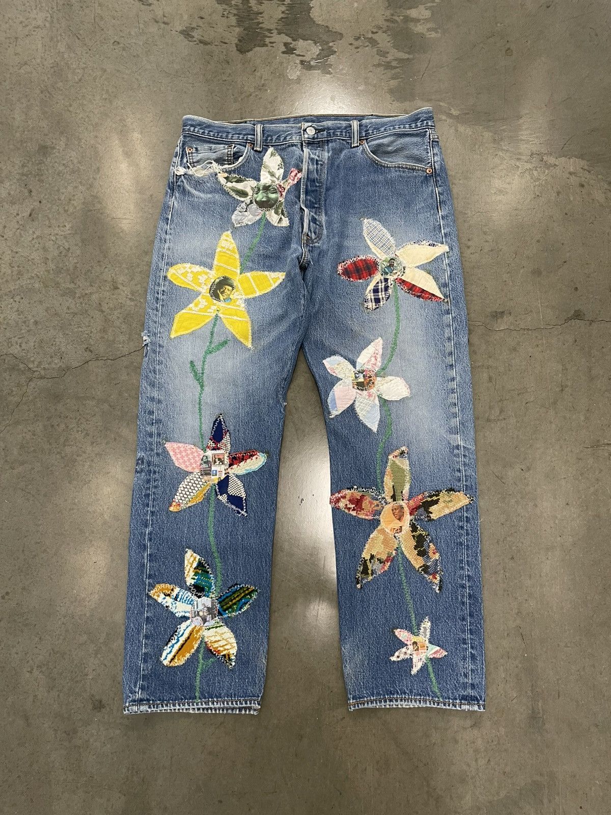 Levi's BLUESIN'S "BLUES GARDEN" PATCHWORK DENIM JEANS Size US 38 / EU 54 - 1 Thumbnail