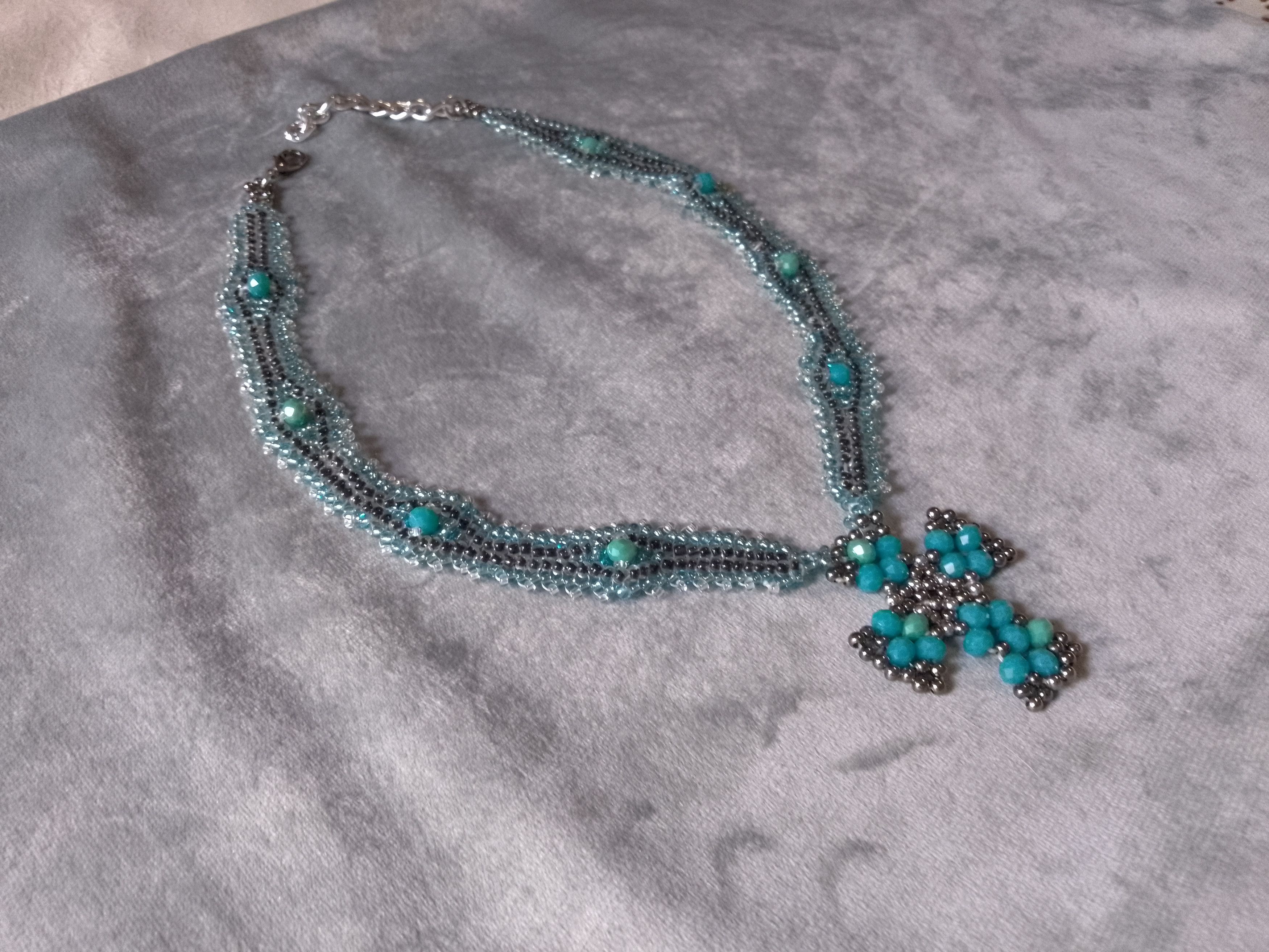 Handmade Necklace Pendant Cross Beaded Crystals Black Turquoise Size ONE SIZE - 6 Thumbnail