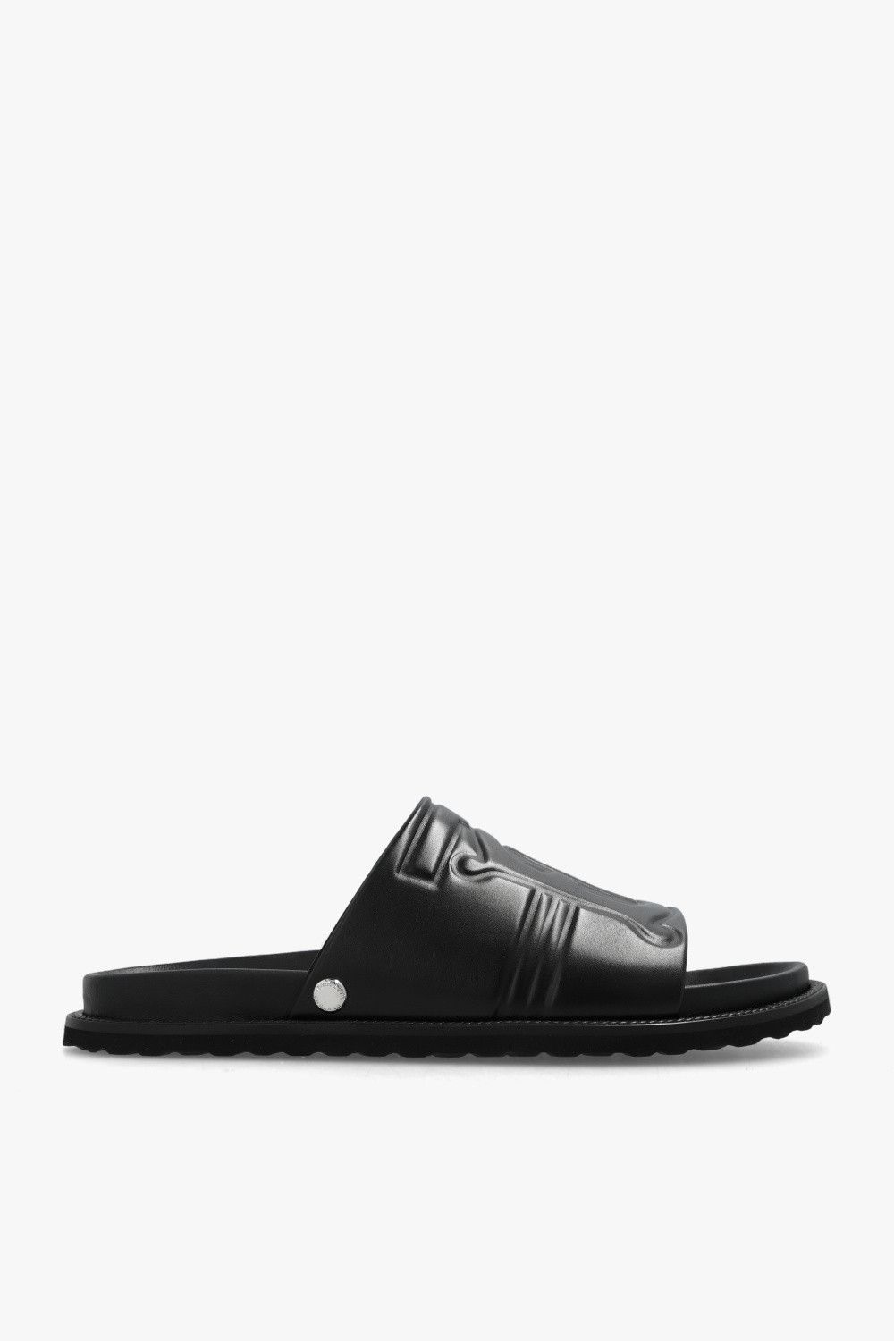 o1w1db10824 Leather Embossed TB Monogram Slides in Black