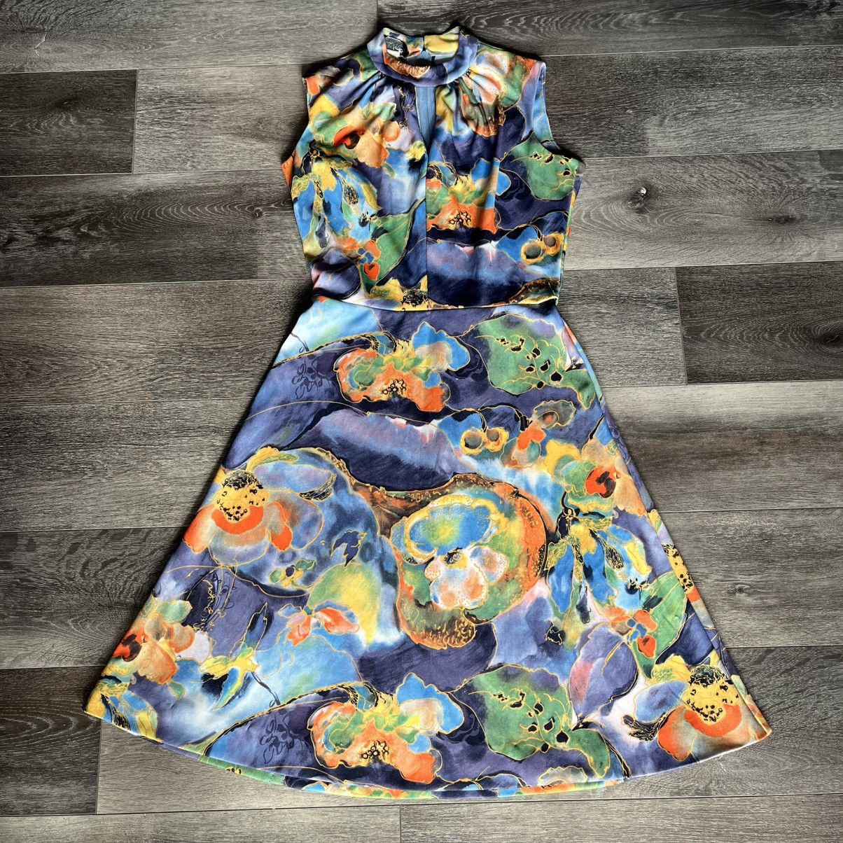 Vintage Vintage 1970s Jerrie Lurie Floral Avant-Garde Pattern Dress Size L / US 10 / IT 46 - 1 Thumbnail