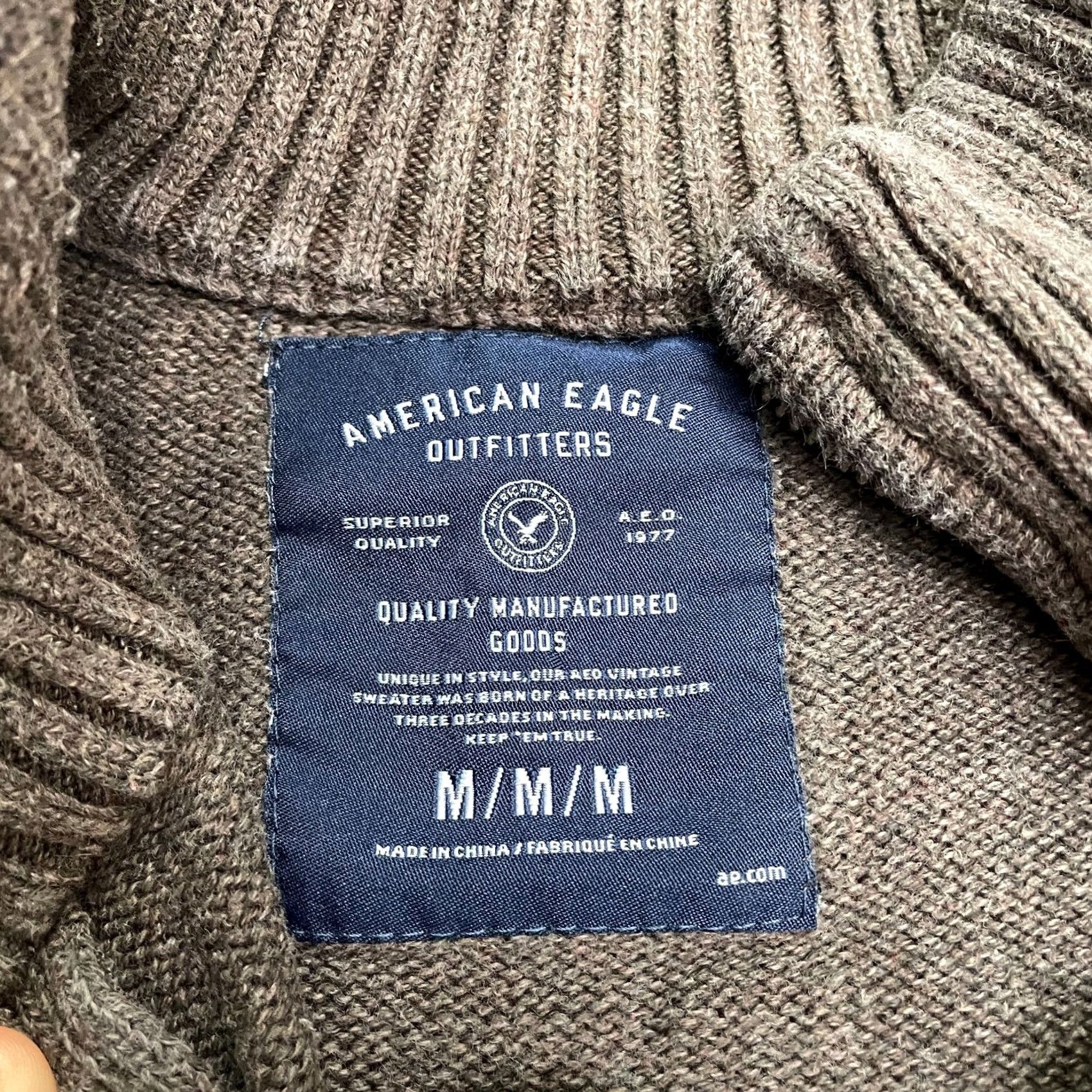 American Eagle Outfitters American Eagle Outfitters Mock Neck 1/2 Mens Medium Brown Cotton 1/4 Zip Knitted Pullover Sweater Size US M / EU 48-50 / 2 - 6 Thumbnail