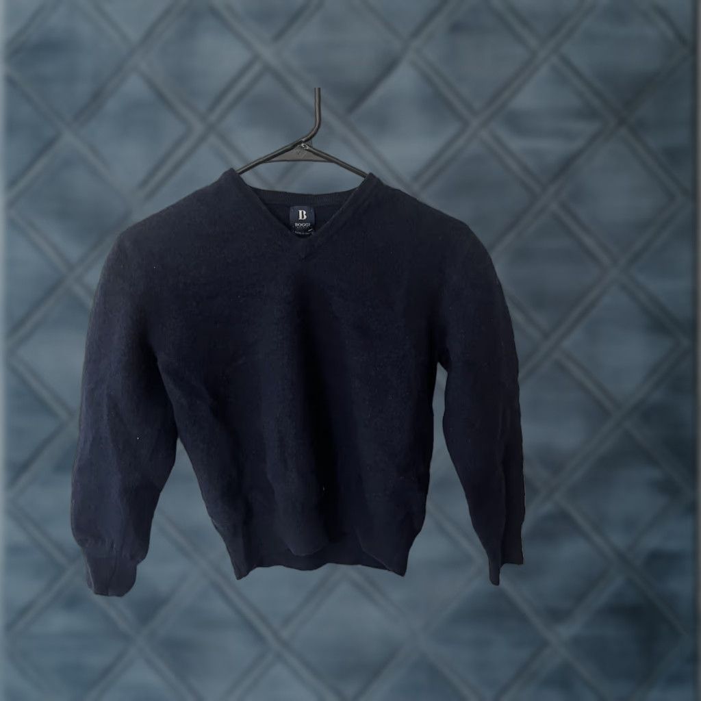 Boggi Milano Wool Crew Neck Sweater Men's Large Taupe Blue Italy Made