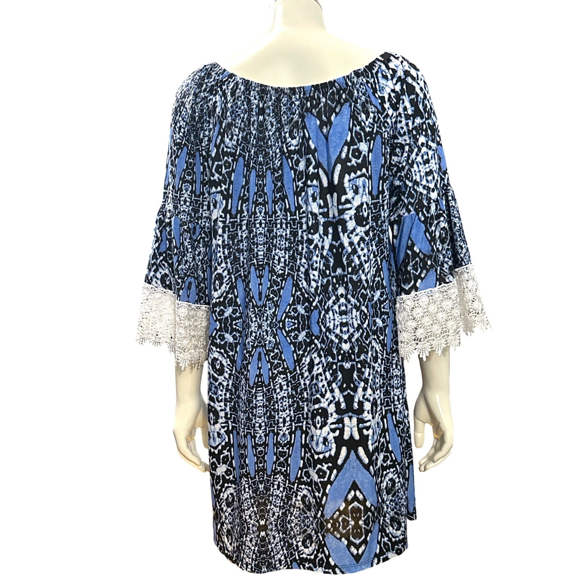 Other CCC Blue Black Print Off Shoulder Tunic Dress Lace Bell Slee Size XL / US 12-14 / IT 48-50 - 5 Thumbnail