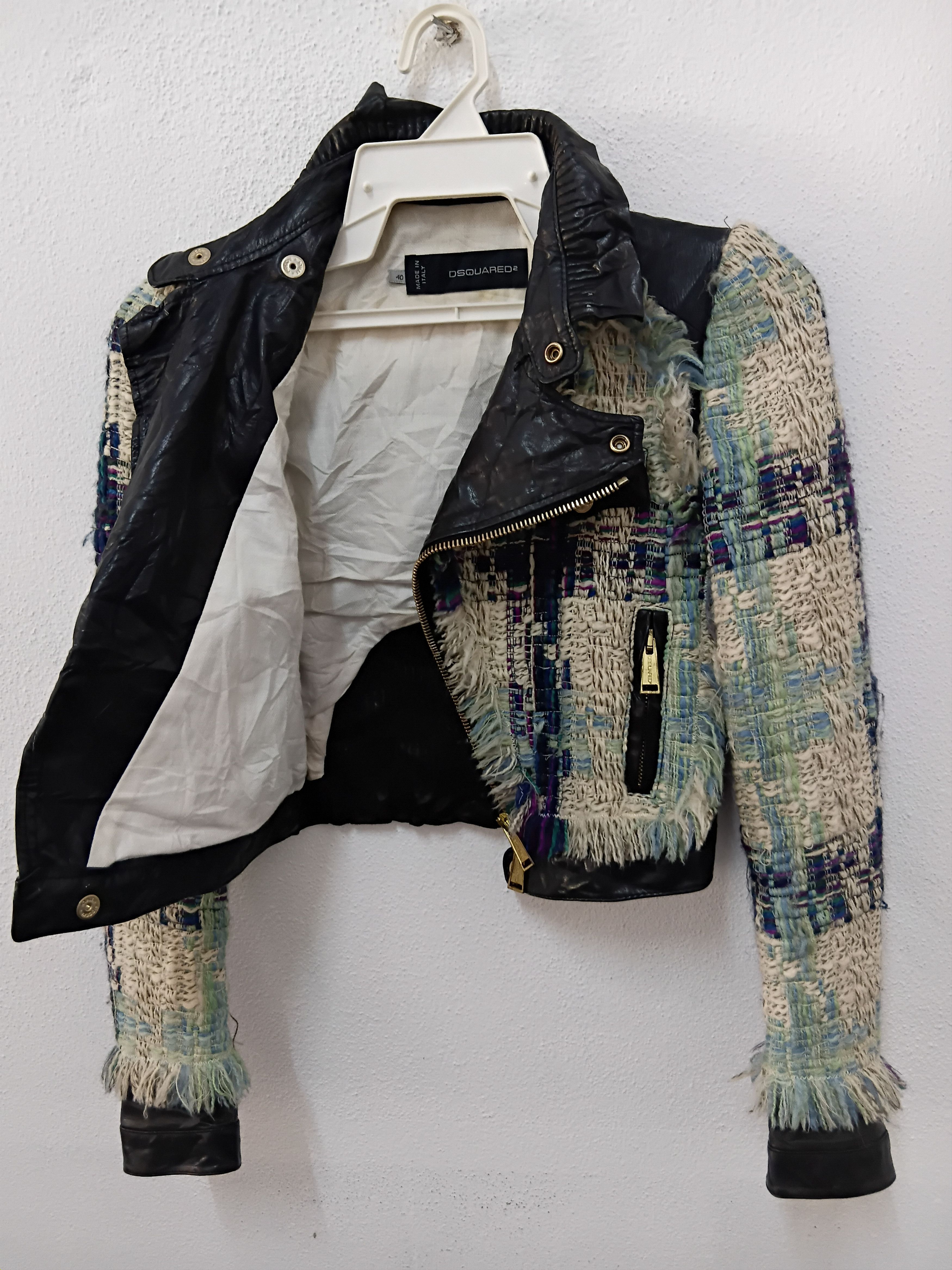 Dsquared2 Vintage Dsquared2 leather and tweed biker jacket Size S / US 4 / IT 40 - 4 Thumbnail
