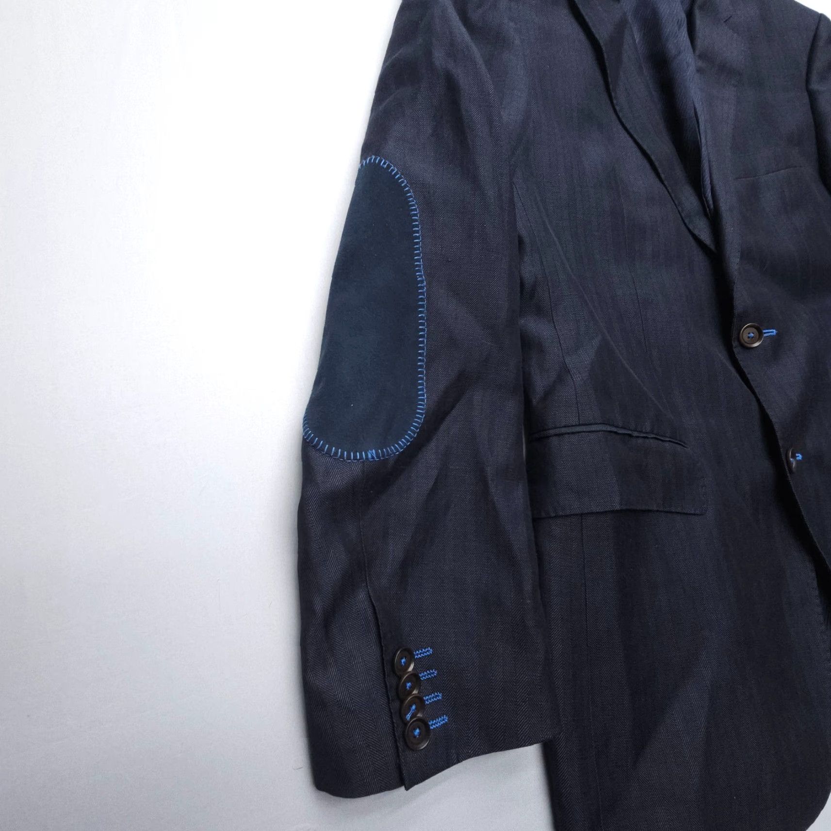 Hugo Boss Hugo Boss The Smith Blazer Mens 36 Gray Blue Accents Elbow Patches Linen Wool Size 36R - 6 Thumbnail