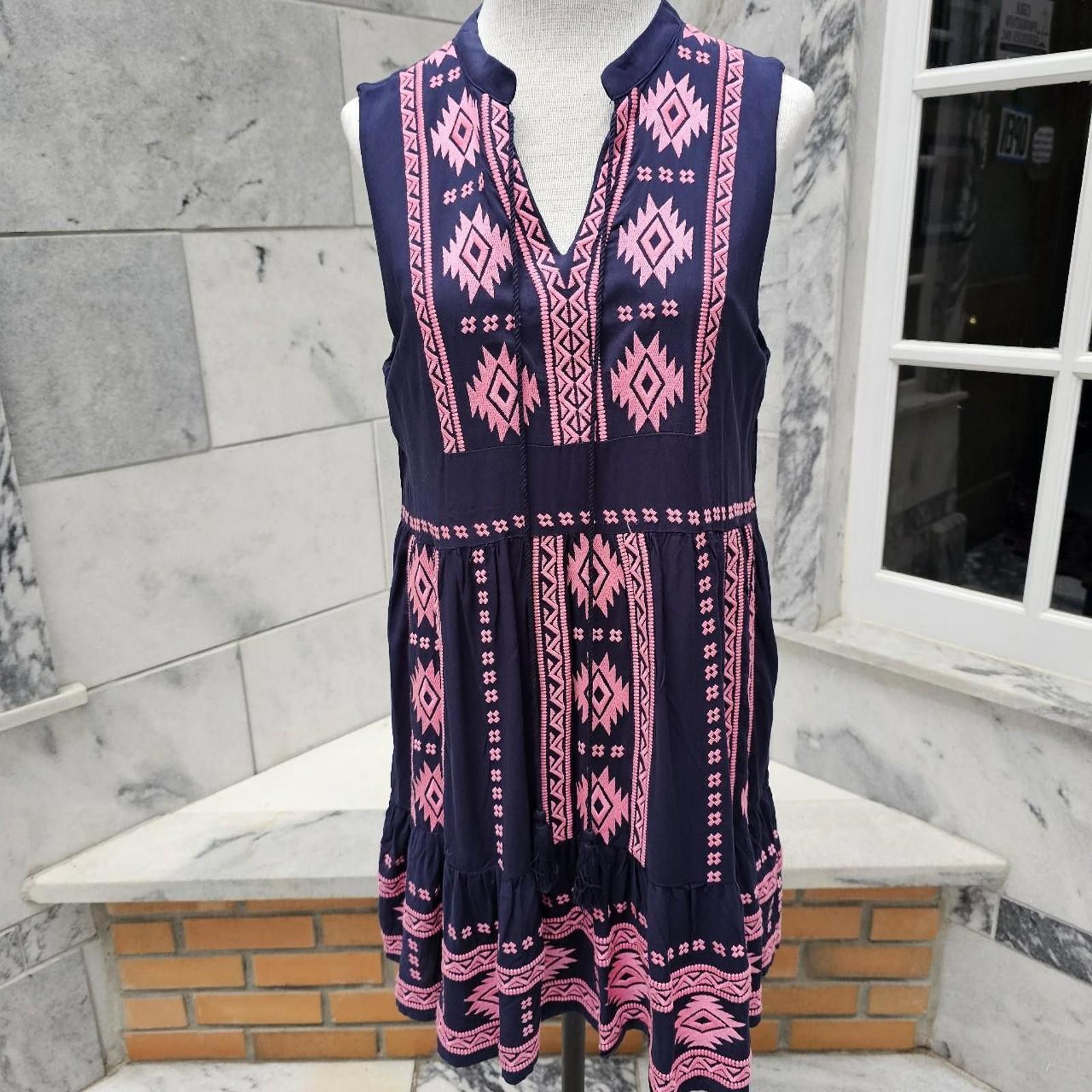 Other Women's Pink and Navy NWT Aztec Print Dress Size L / US 10 / IT 46 - 2 Thumbnail