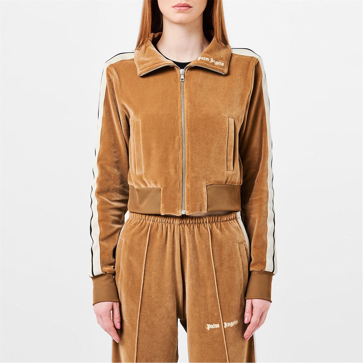 Palm Angels o1g2r1mq0325 Velvet Tracksuit Jacket in Brown & White Size XS / US 0-2 / IT 36-38 - 3 Thumbnail