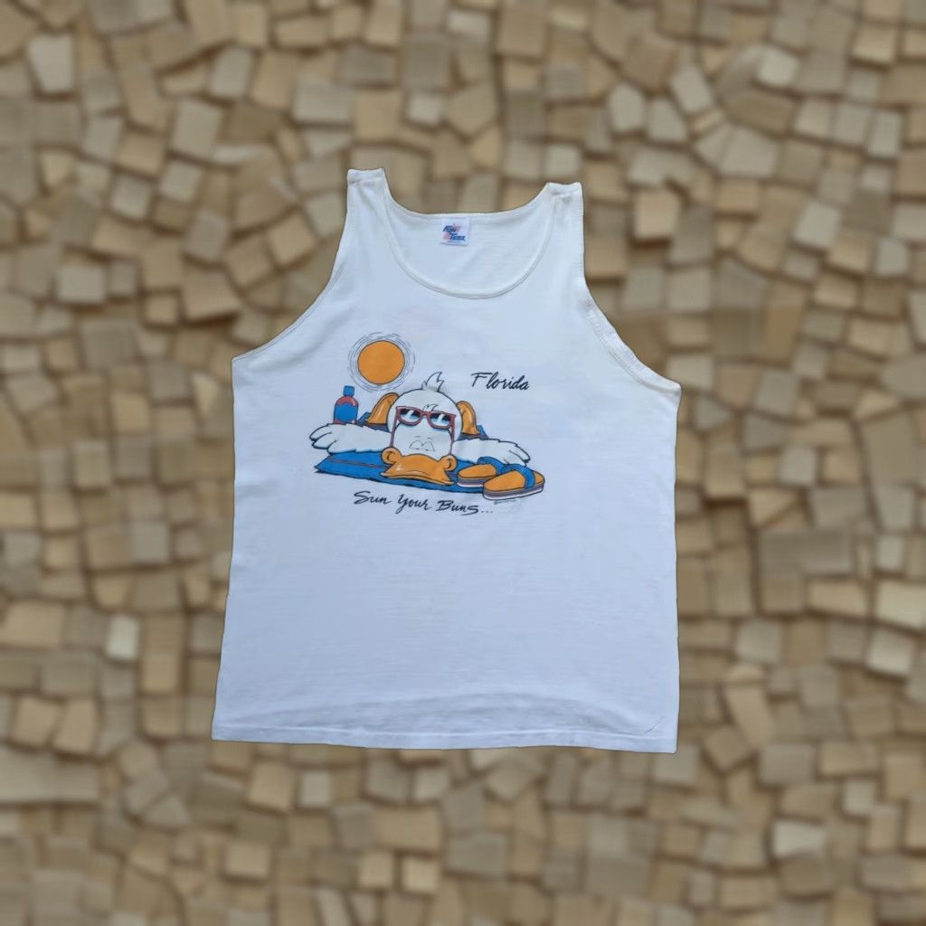 Etro VINTAGE 80s RETRO FLORIDA USA FUN TEES TANK TOP T SHIRT 1986 SZ L BLACK Unisex Cotton Graphic Tee Beach Sportswear/Beach Mens Womens Boys Girls Size US L / EU 52-54 / 3 - 1 Thumbnail
