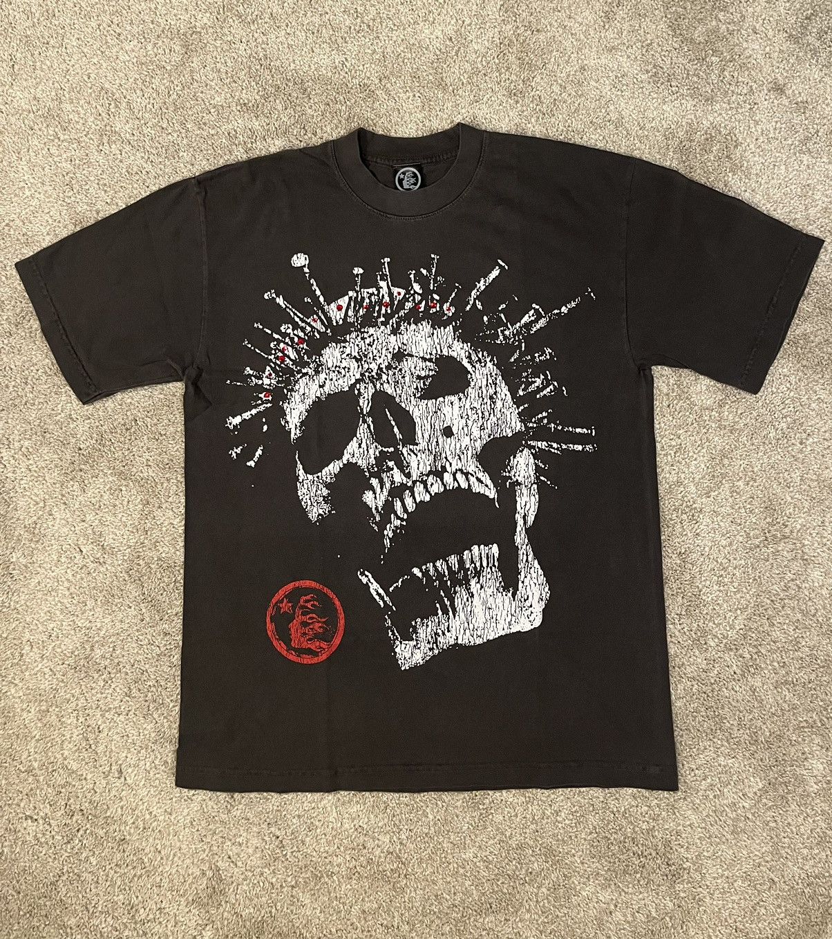 image of Hellstar Crowned Skull T-Shirt in Grey, Men's (Size Small)