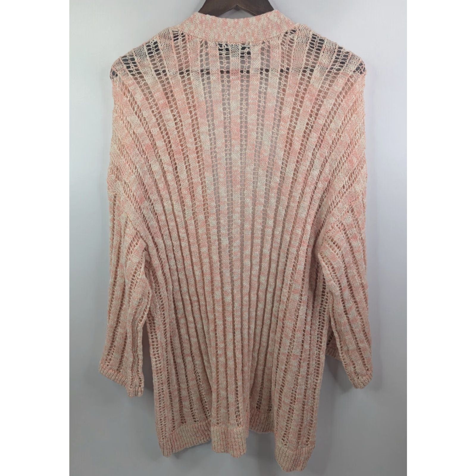 Vintage VINTAGE Lane Bryant Women's Plus 22/24 Pink White Open Knit Dolman Sleeve Cardigan Size 3XL / US 20-22 - 3 Thumbnail