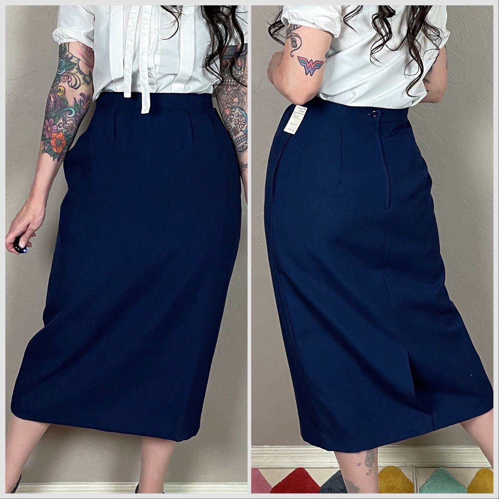 Vintage Vintage 1980s Deadstock Blue High Waisted Midi Skirt Size 27" / US 4 / IT 40 - 3 Thumbnail