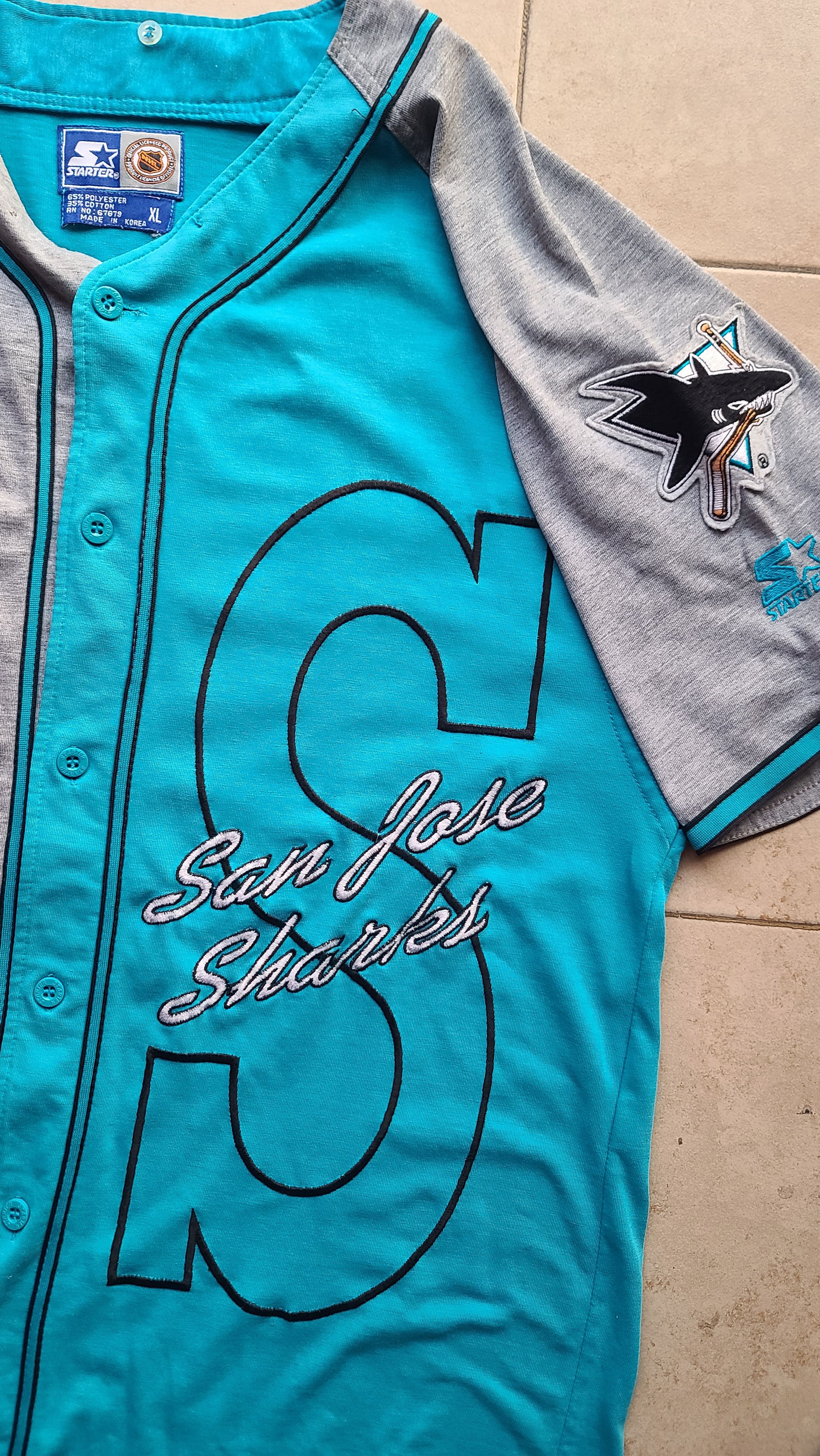 NHL San Jose Sharks 90s Baseball jersey XL teal NHL hockey vtg Size US XL / EU 56 / 4 - 1 Thumbnail