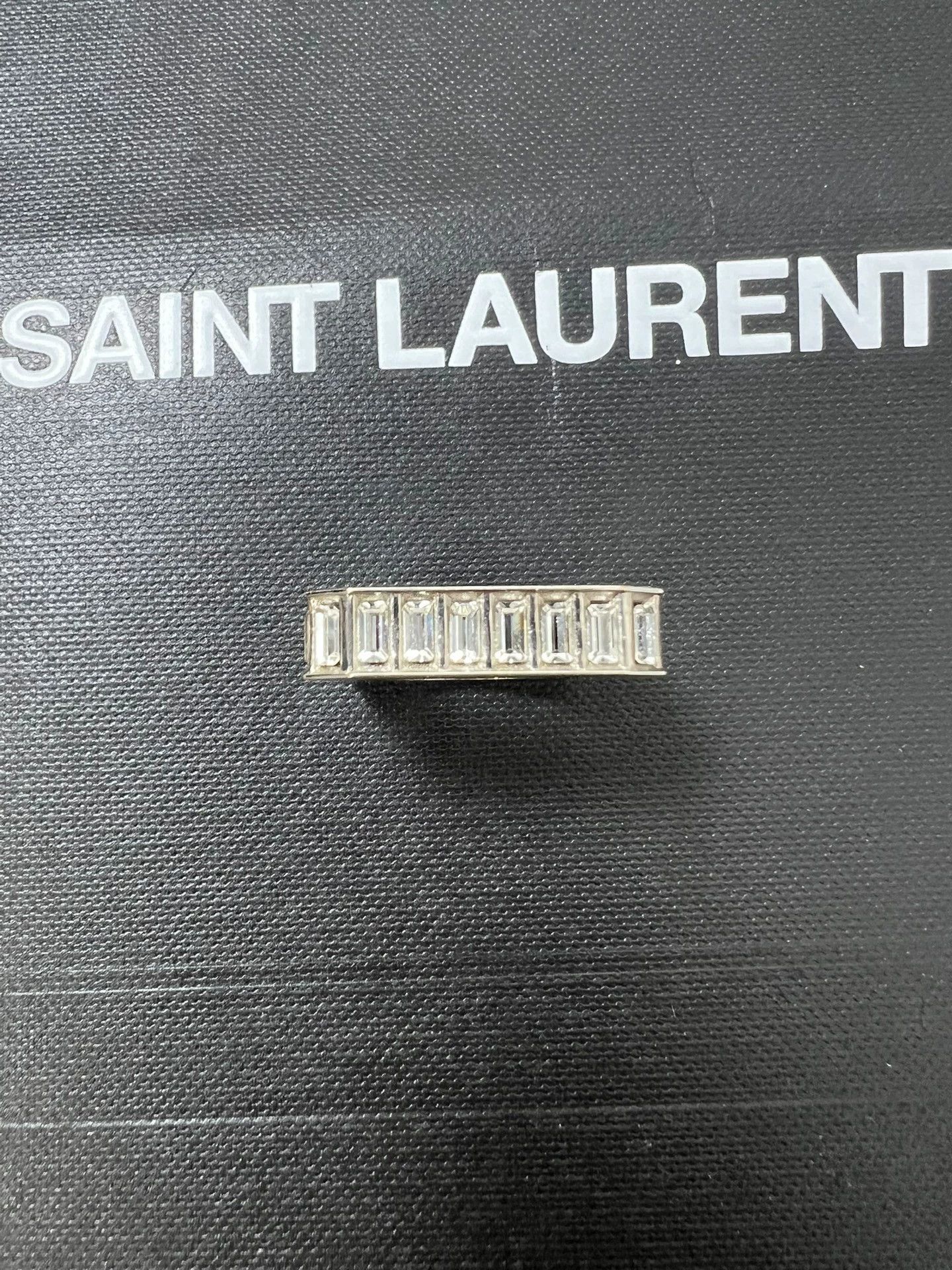 Saint Laurent Paris Saint Laurent Silver Geometric Crystal-Encrusted Ring Size 6 Size ONE SIZE - 5 Thumbnail