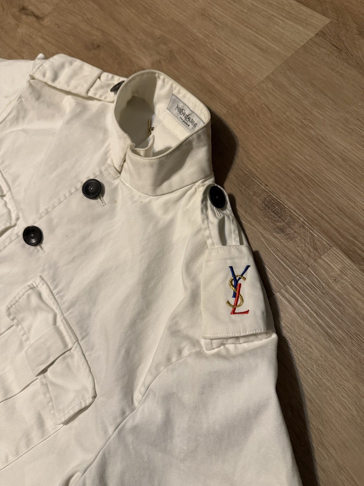 Yves Saint Laurent Yves Saint Laurent Rive Gauche White Button Up Jean Jacket Size US XXS / EU 40 - 4 Thumbnail