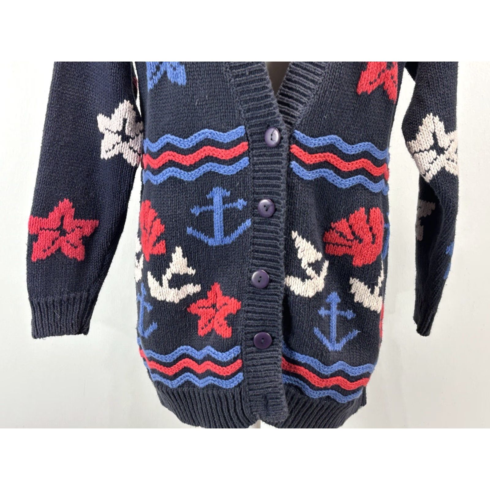 Nautica VINTAGE Best American Cardigan Sweater Women’s Small Navy Nautical Knit Long Sleeve V-Neck Size S / US 4 / IT 40 - 7 Thumbnail
