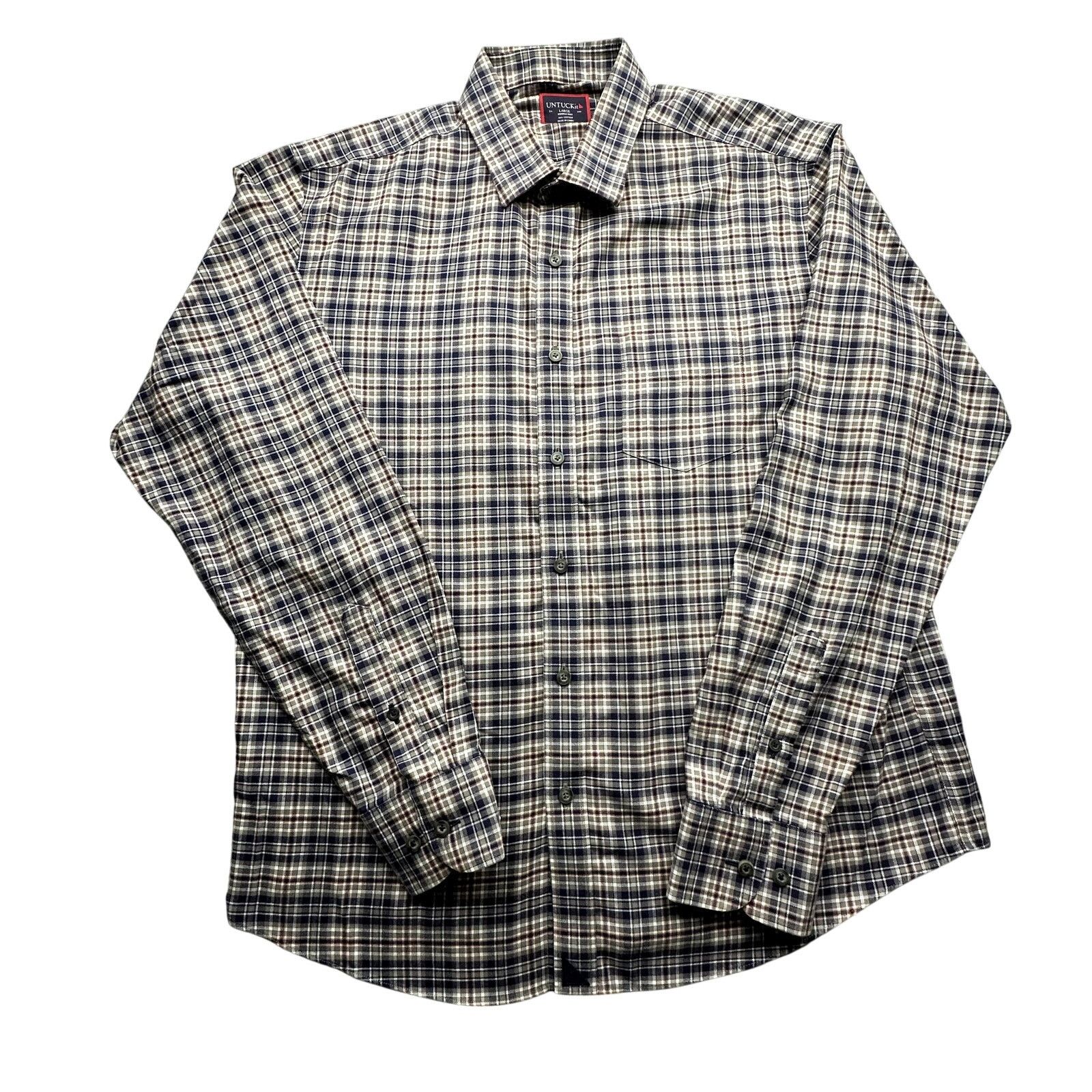 UNTUCKit UNTUCKit Marchesi Wrinkle Free Plaid Button Shirt Men L Gray Size US L / EU 52-54 / 3 - 1 Thumbnail