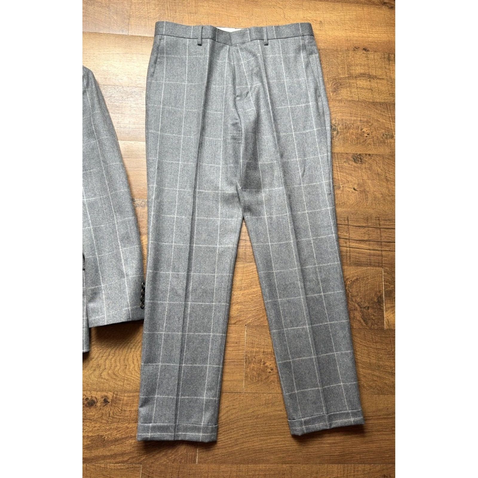 J.Crew J. Crew Ludlow Barberis Canonico Italy Dual Vent 2 Piece Suit 40R Gray Wool Windowpane Slim 40 Mens Size 34R - 6 Thumbnail
