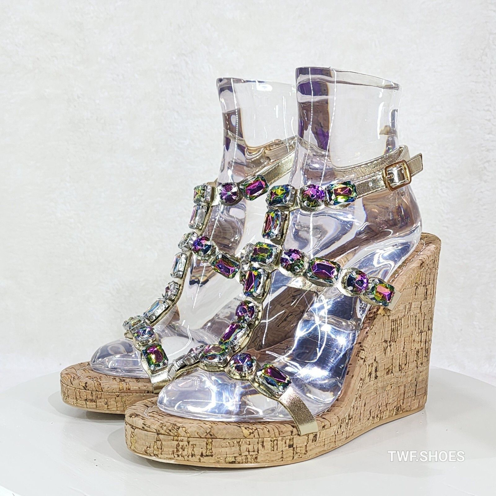 Other Summer Time Colorful Jeweled Cork Wedge High Heel Sandals (U Size US 8 / IT 38 - 1 Thumbnail