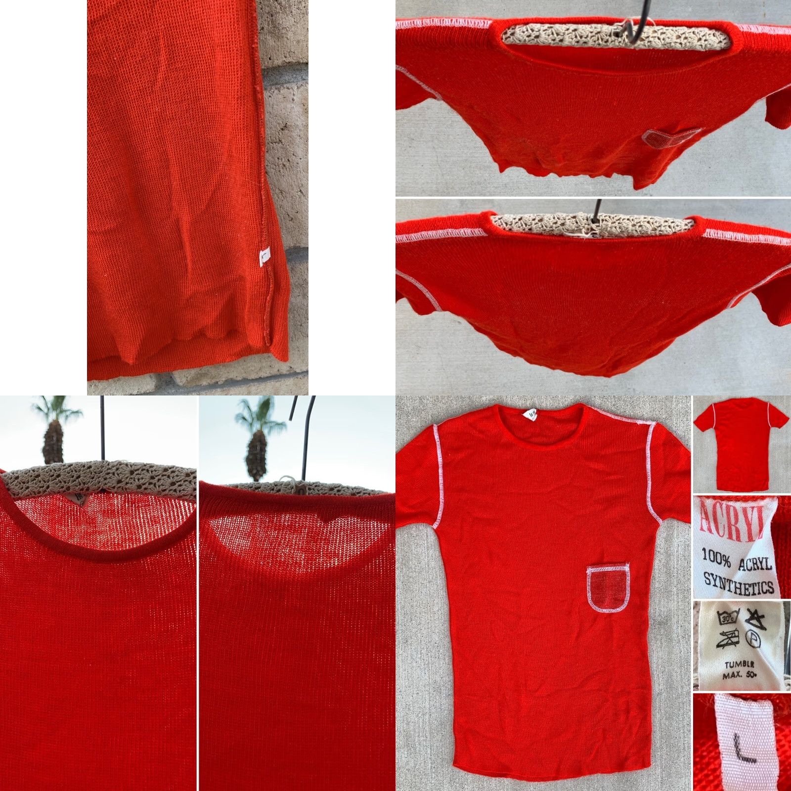 Vintage VINTAGE Acryl Pocket Tee T Shirt Red Slim Fitted Size L Unisex Adults Short Sleeve Knit Acrylic 1960s 1980s Mens Womens Boys Girls Size US L / EU 52-54 / 3 - 8 Thumbnail