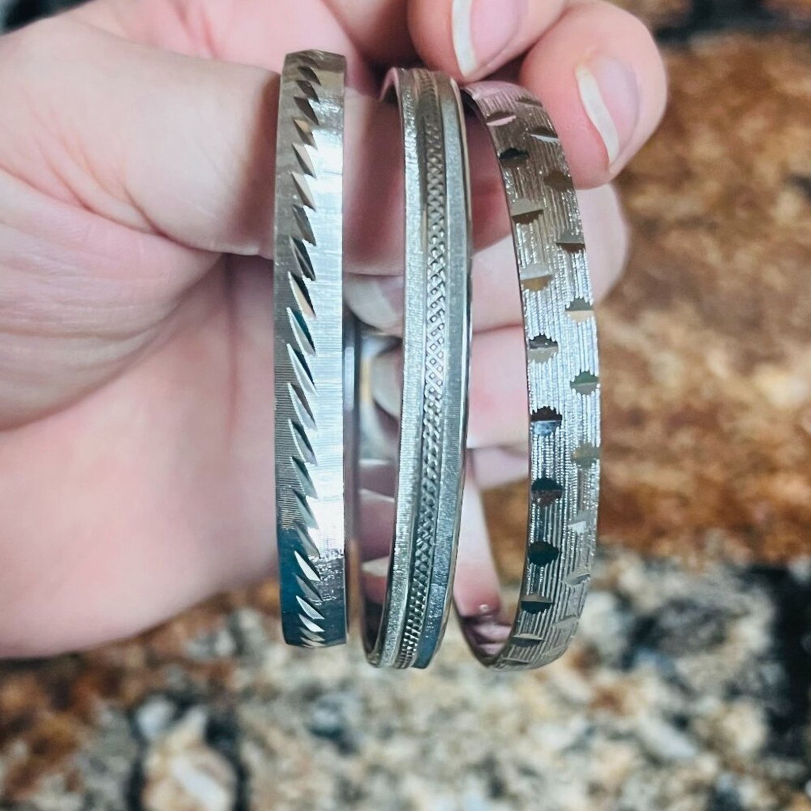 Monet Set of 3 Monet Bracelets, Silvertone, 7.5", closed metal Size ONE SIZE - 1 Thumbnail